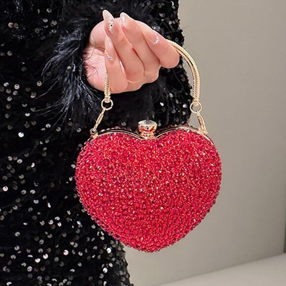 Heart Acrylic Clutch Purse with Rhinestones, Compact, Elegant for Formal Events - Picture 3 of 7